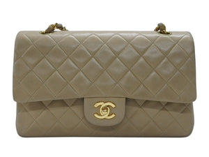 CHANEL シャネル マトラッセ 25cm Wフラップ チェーンショルダーバッグ 4番台 ラムスキン ベージュ ゴールド金具 美品 中古 64062