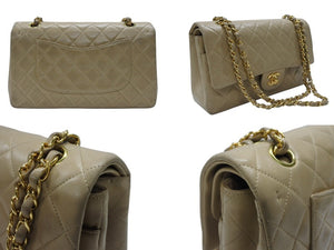 CHANEL シャネル マトラッセ 25cm Wフラップ チェーンショルダーバッグ 4番台 ラムスキン ベージュ ゴールド金具 美品 中古 4c063447