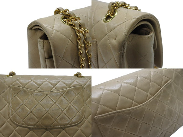 CHANEL シャネル マトラッセ 25cm Wフラップ チェーンショルダーバッグ 4番台 ラムスキン ベージュ ゴールド金具 美品 中古 4c063447