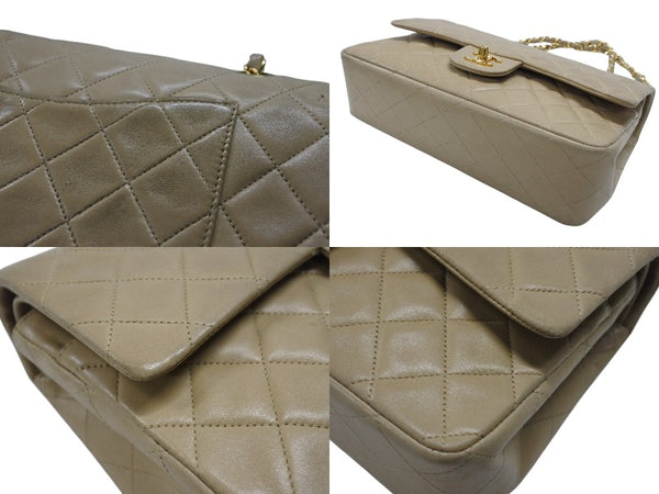 CHANEL シャネル マトラッセ 25cm Wフラップ チェーンショルダーバッグ 4番台 ラムスキン ベージュ ゴールド金具 美品 中古 4c063447