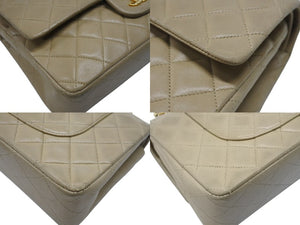 CHANEL シャネル マトラッセ 25cm Wフラップ チェーンショルダーバッグ 4番台 ラムスキン ベージュ ゴールド金具 美品 中古 64062