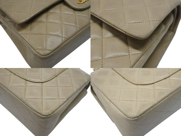 CHANEL シャネル マトラッセ 25cm Wフラップ チェーンショルダーバッグ 4番台 ラムスキン ベージュ ゴールド金具 美品 中古 4c063447