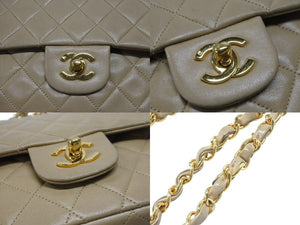 CHANEL シャネル マトラッセ 25cm Wフラップ チェーンショルダーバッグ 4番台 ラムスキン ベージュ ゴールド金具 美品 中古 64062