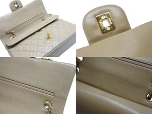 CHANEL シャネル マトラッセ 25cm Wフラップ チェーンショルダーバッグ 4番台 ラムスキン ベージュ ゴールド金具 美品 中古 64062