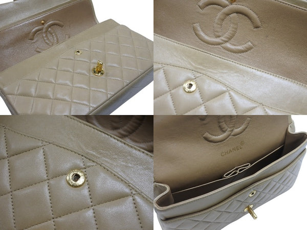 CHANEL シャネル マトラッセ 25cm Wフラップ チェーンショルダーバッグ 4番台 ラムスキン ベージュ ゴールド金具 美品 中古 4c063447