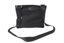 Load image into Gallery viewer, PRADA プラダ ナイロン ショルダーバッグ ブラック トライアングルロゴ レザー 黒 鞄 斜め掛け シルバー金具 美品 中古 64081