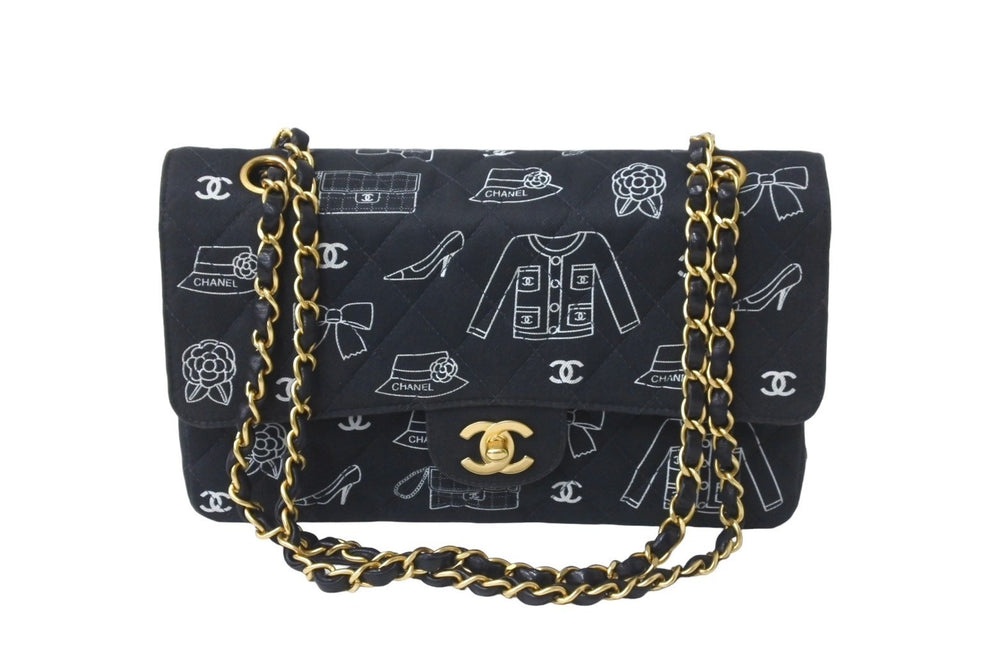 CHANEL Chanel Matelasse 25 W Flap Chain Shoulder Bag No. 7 Icon Print Lambskin Navy Good Condition Used 64105