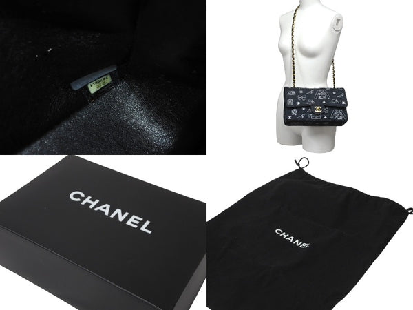 CHANEL Chanel Matelasse 25 W Flap Chain Shoulder Bag No. 7 Icon Print Lambskin Navy Good Condition Used 64105