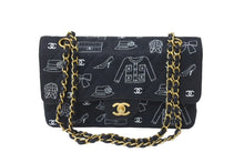 画像をギャラリービューアに読み込む, CHANEL シャネル マトラッセ25 Wフラップ チェーンショルダーバッグ 7番台 アイコンプリント ラムスキン ネイビー 美品 中古 64105