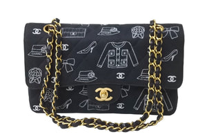 CHANEL Chanel Matelasse 25 W Flap Chain Shoulder Bag No. 7 Icon Print Lambskin Navy Good Condition Used 64105