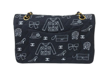 画像をギャラリービューアに読み込む, CHANEL シャネル マトラッセ25 Wフラップ チェーンショルダーバッグ 7番台 アイコンプリント ラムスキン ネイビー 美品 中古 64105