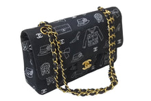 画像をギャラリービューアに読み込む, CHANEL シャネル マトラッセ25 Wフラップ チェーンショルダーバッグ 7番台 アイコンプリント ラムスキン ネイビー 美品 中古 64105