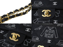 画像をギャラリービューアに読み込む, CHANEL シャネル マトラッセ25 Wフラップ チェーンショルダーバッグ 7番台 アイコンプリント ラムスキン ネイビー 美品 中古 64105