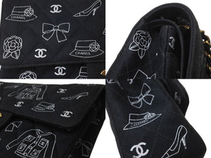 CHANEL Chanel Matelasse 25 W Flap Chain Shoulder Bag No. 7 Icon Print Lambskin Navy Good Condition Used 64105