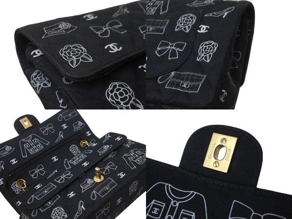 CHANEL Chanel Matelasse 25 W Flap Chain Shoulder Bag No. 7 Icon Print Lambskin Navy Good Condition Used 64105