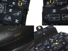 画像をギャラリービューアに読み込む, CHANEL シャネル マトラッセ25 Wフラップ チェーンショルダーバッグ 7番台 アイコンプリント ラムスキン ネイビー 美品 中古 64105