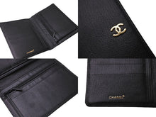 画像をギャラリービューアに読み込む, CHANEL シャネル 二つ折り財布 6番台 ココマーク レザー ブラック ゴールド カードポケット コインケース 良品 中古 64114