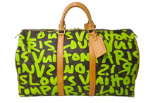 画像をギャラリービューアに読み込む, LOUIS VUITTON ルイ ヴィトン キーポル50 モノグラム グラフィティ スティーブン スプラウス M93700 グリーン 美品 中古 64130