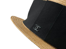 画像をギャラリービューアに読み込む, 極美品 CHANEL シャネル ココマーク ストロー ハット ベージュ 藁 帽子 ロゴ ブラック 小物 サイズM 中古 64158