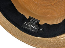画像をギャラリービューアに読み込む, 極美品 CHANEL シャネル ココマーク ストロー ハット ベージュ 藁 帽子 ロゴ ブラック 小物 サイズM 中古 64158