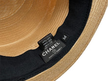 画像をギャラリービューアに読み込む, 極美品 CHANEL シャネル ココマーク ストロー ハット ベージュ 藁 帽子 ロゴ ブラック 小物 サイズM 中古 64158