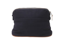 Load image into Gallery viewer, HERMES エルメス ボリードポーチ ミニ ロゴ ラウンド型 キャンバス レザー ブラック ブラウン シルバー金具 良品 中古 64191