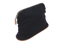 Load image into Gallery viewer, HERMES エルメス ボリードポーチ ミニ ロゴ ラウンド型 キャンバス レザー ブラック ブラウン シルバー金具 良品 中古 64191