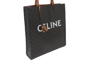 新品同様 CELINE セリーヌ バーティカルカバ トートバッグ ラージサイズ トリオンフ ブラウン PVC レザー 中古 64212