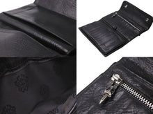 Load image into Gallery viewer, CHROME HEARTS クロムハーツ ウェーブウォレット 三つ折り財布 クロスボールボタン レザー シルバー925 ブラック 美品 中古 64213