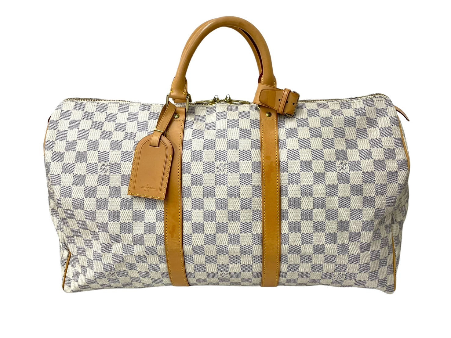 LOUISVUITTON ルイヴィトン キーポル50 ボストンバッグ N48223 ダミエアズールキャンバス ヌメ革 ホワイト 美品 中古 64265  – Casanova Vintage