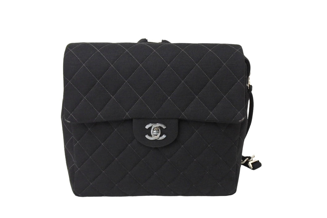 CHANEL シャネル マトラッセ ジャージ チェーンリュック ココマーク ブラック シルバー金具 美品 中古 64277