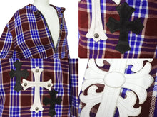 Load image into Gallery viewer, CHROME HEARTS クロムハーツ 長袖シャツ サイズS クロスパッチ フローラルクロス シルバー925 ワインレッド ブルー 美品 中古 64293