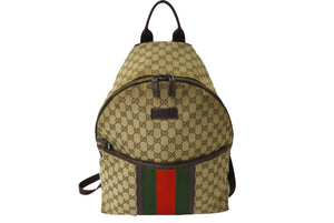 GUCCI グッチ リュック バックパック シェリーライン GGキャンバス 190278 ベージュ レザー シルバー金具 良品 中古 64328