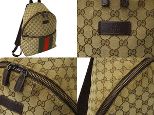 GUCCI グッチ リュック バックパック シェリーライン GGキャンバス 190278 ベージュ レザー シルバー金具 良品 中古 64328