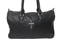 画像をギャラリービューアに読み込む, CHROME HEARTS クロムハーツ ラージクロス ボストンバッグ ダガーファスナー レザー ブラック シルバー金具 美品 中古 64342