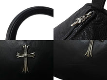 画像をギャラリービューアに読み込む, CHROME HEARTS クロムハーツ ラージクロス ボストンバッグ ダガーファスナー レザー ブラック シルバー金具 美品 中古 64342