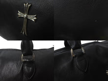 画像をギャラリービューアに読み込む, CHROME HEARTS クロムハーツ ラージクロス ボストンバッグ ダガーファスナー レザー ブラック シルバー金具 美品 中古 64342