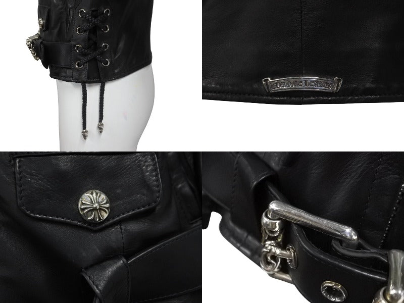 極美品 CHROME HEARTS クロムハーツ ライダースジャケット JJDEAN 新型 JJディーン ブラック 羊革 サイズS 中古 64391  – Casanova Vintage