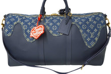 画像をギャラリービューアに読み込む, 極美品 LOUIS VUITTON ルイヴィトン NIGO キーポルバンドリエール50 ボストンバッグ M45975 デニム レザー ネイビー 中古64397
