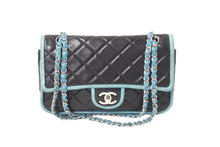画像をギャラリービューアに読み込む, CHANEL シャネル マトラッセ25 ダブルフラップ チェーンショルダーバッグ 11番台 ラムスキン ブラック ブルー 良品 中古 64399