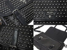 Load image into Gallery viewer, PRADA プラダ メッセンジャーバッグ ショルダーバッグ BT861S スタッズ ソフトカーフレザー シルバー金具 ブラック 美品 中古 64402