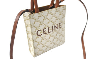 極美品 CELINE セリーヌ 2WAYショルダーバッグ ミニ バーティカルカバ トリオンフ 1194372BZK.01BC ホワイト ブラウン 中古 64413