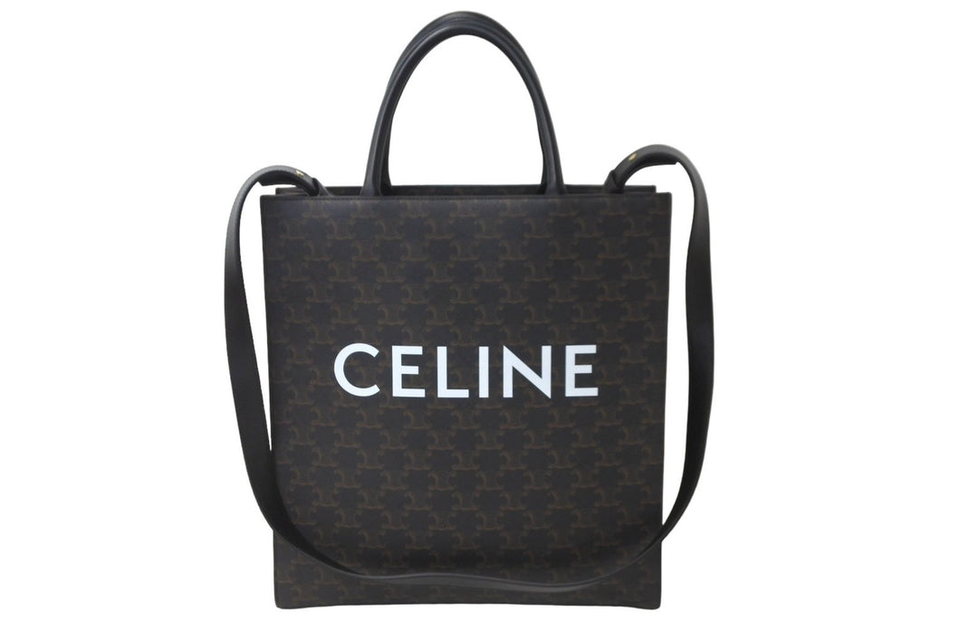 極美品 CELINE セリーヌ バーティカルカバ スモール 191542BZK.04LU ハンドバッグ 2WAY ブラウン カーフスキン トリオンフ 中古 64415