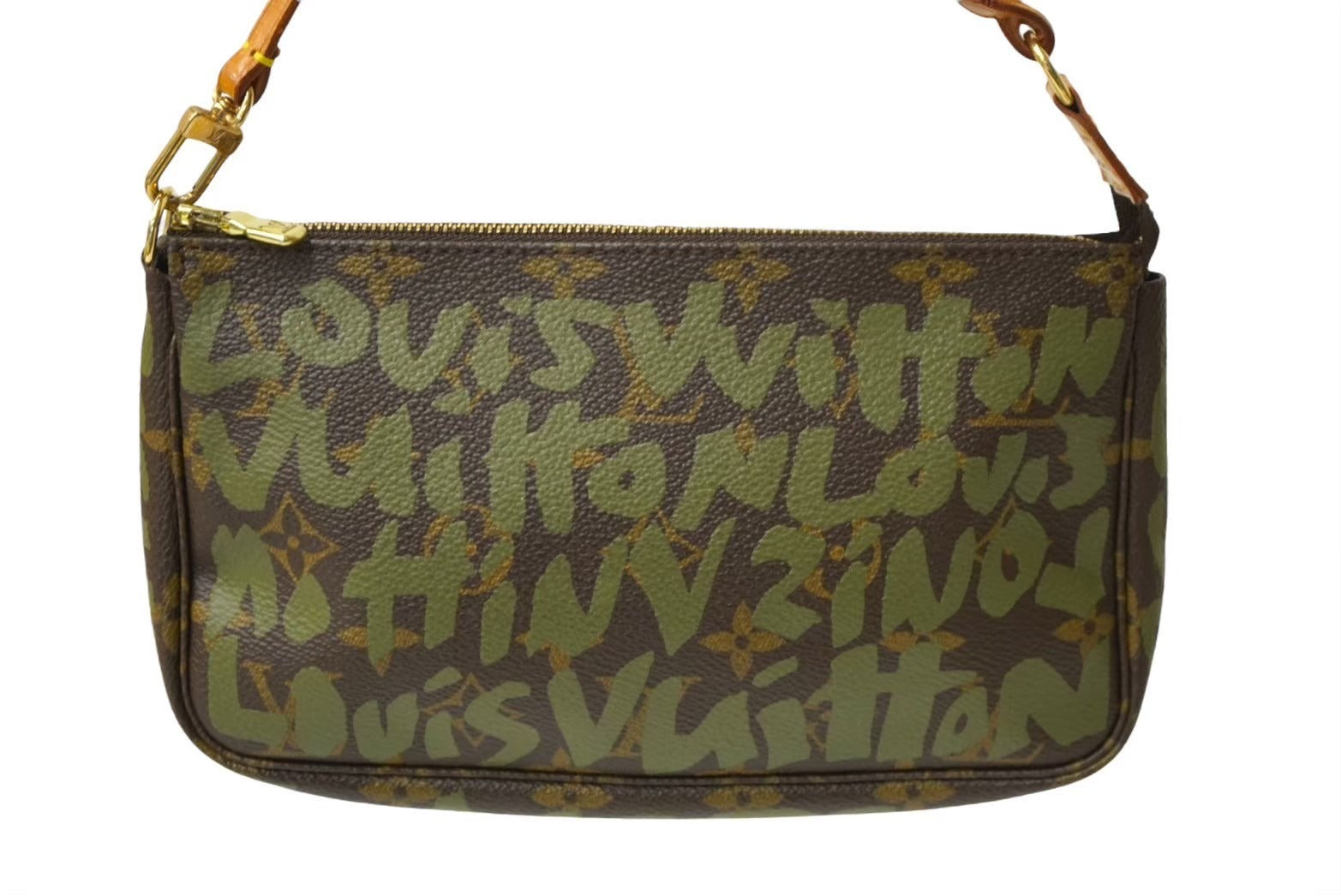 USED/中古]LOUIS VUITTON ルイ・ヴィトン アクセサリーポーチ ポシェット アクセソワール ブラウン グリーン ヌメ革 モノグラムグラフィティ  M92191 ゴールド金具 B（目立った傷や汚れなし）ランク – Casanova Vintage