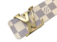 画像をギャラリービューアに読み込む, 極美品 LOUIS VUITTON ルイ ヴィトン サンチュール イニシャル レザーベルト M9609 ダミエアズール サイズ80/32 ゴールド金具 中古 64425