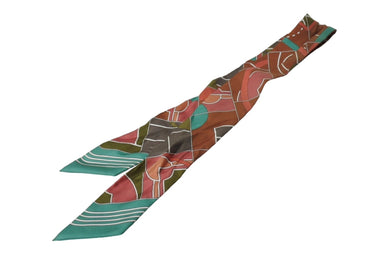 HERMES エルメス スカーフ ツイリー 総柄 幾何学模様 フランス製 シルク プリント 美品 中古 64438