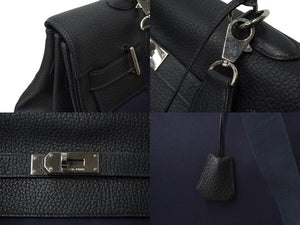 激レア HERMES エルメス ケリー50 2way ハンドバック ネイビー系 トゴ トワル シルバー金具 □F刻印 中古 64446