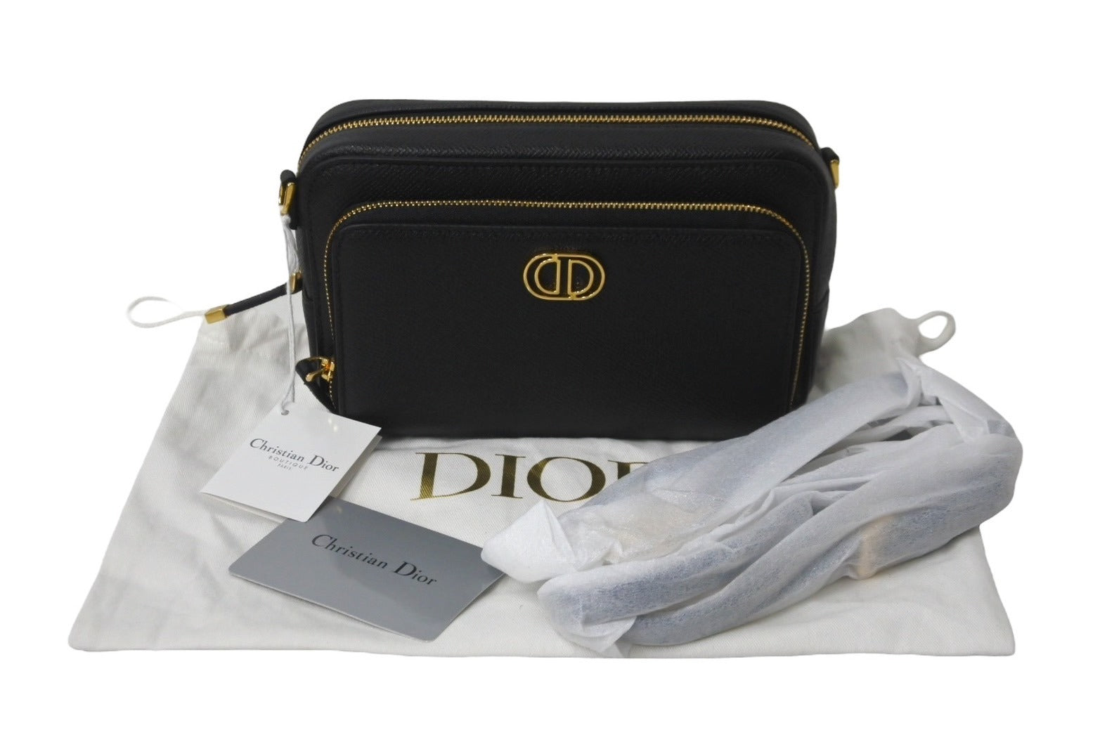 新品未使用 ChristianDior クリスチャンディオール カロ ダブルポーチ ショルダーバッグ ブラック レザー ゴールド金具 64464 –  Casanova Vintage