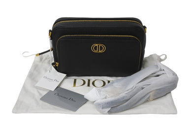 新品未使用 ChristianDior クリスチャンディオール カロ ダブルポーチ ショルダーバッグ ブラック レザー ゴールド金具 64464