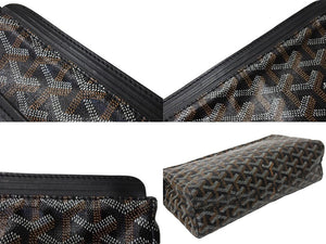 極美品 GOYARD ゴヤール ミロワールPM クラッチバッグ ポーチ PVC レザー ブラック ブラウン ホワイト シルバー金具 中古 64487